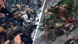 Painterly Chinese Digital art showing Chinese warriors on horseback with Chinese writing 
