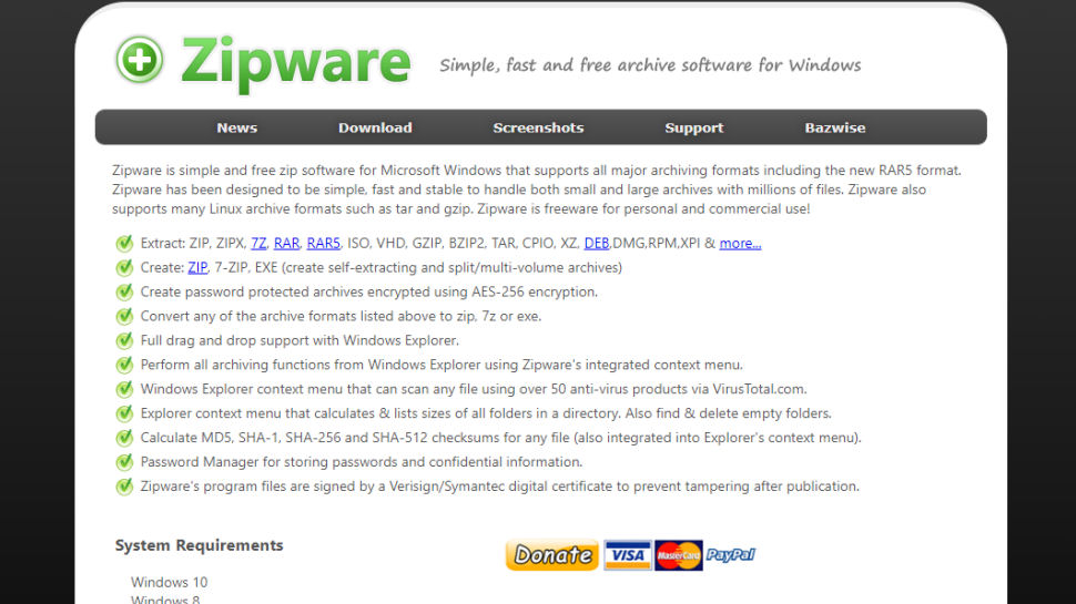 Tangkapan layar situs web untuk Zipware