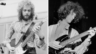 Left-Guitarist Eric Bell rehearsing with Irish rock group Thin Lizzy London, 1973; Right-Noel Redding of the band Jimi Hendrix Experience, doing the soundcheck before performing at Saville Theatre in London, United Kingdom 1967