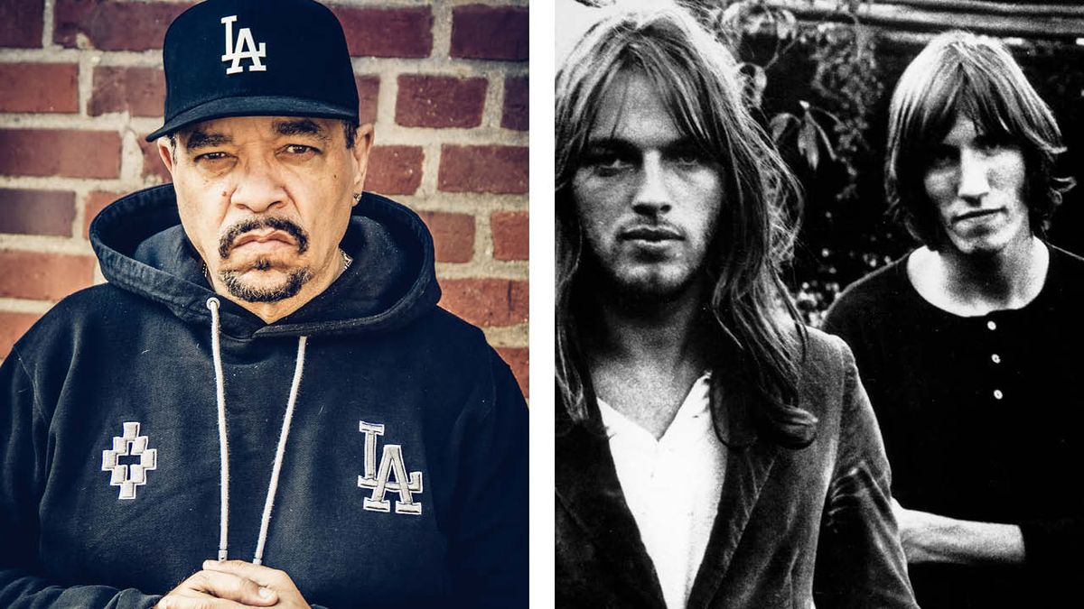 Body Count’s Ice-T posing for a photograph and Pink Floyd’s David Gilmour and Roger Waters in 1973