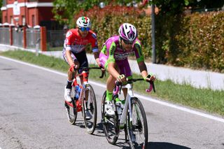 CATTOLICA ITALY MAY 12 Umberto Marengo of Italy and Bardiani CSF Faizan Pro Team Filippo Tagliani of Italy and Team Androni Giocattoli Sidermec on breakaway during the 104th Giro dItalia 2021 Stage 5 a 177km stage from Modena to Cattolica girodiitalia Giro on May 12 2021 in Cattolica Italy Photo by Tim de WaeleGetty Images