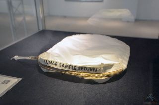 NASA's dust stained original Apollo 11 lunar sample return bag