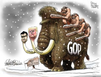 Political cartoon U.S. GOP Platform Prehistoric