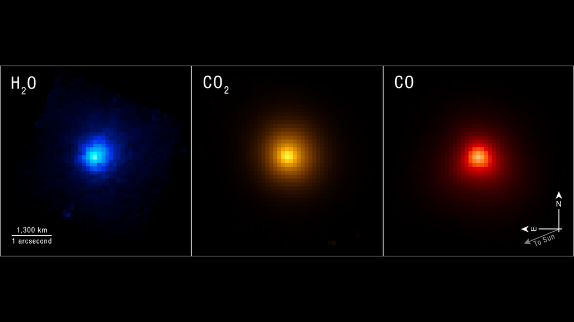 Three boxes contain a glowing center that in the left box is blue, the middle box is yellow, and the right box is red.