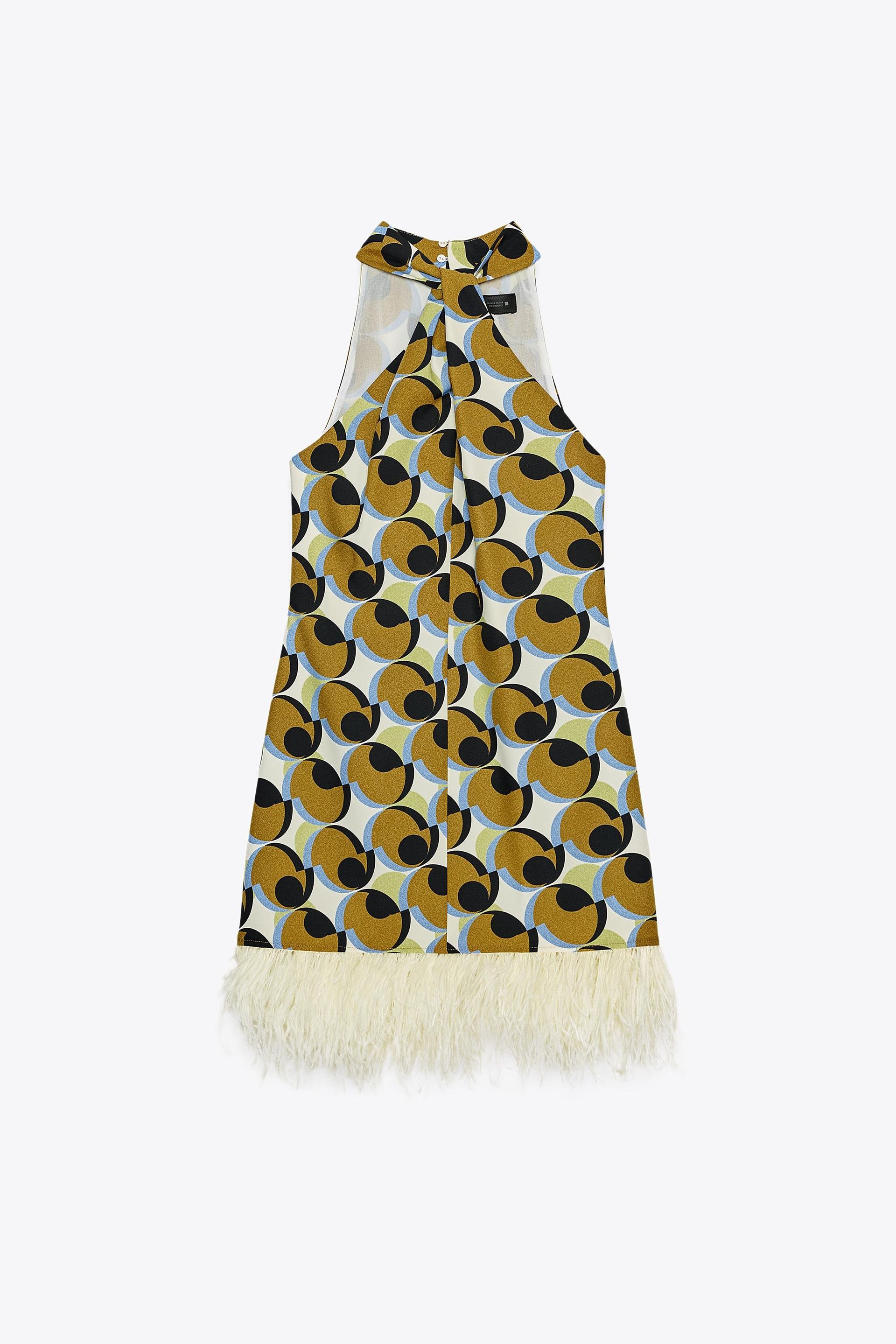 Geometric Print Feather Mini Dress