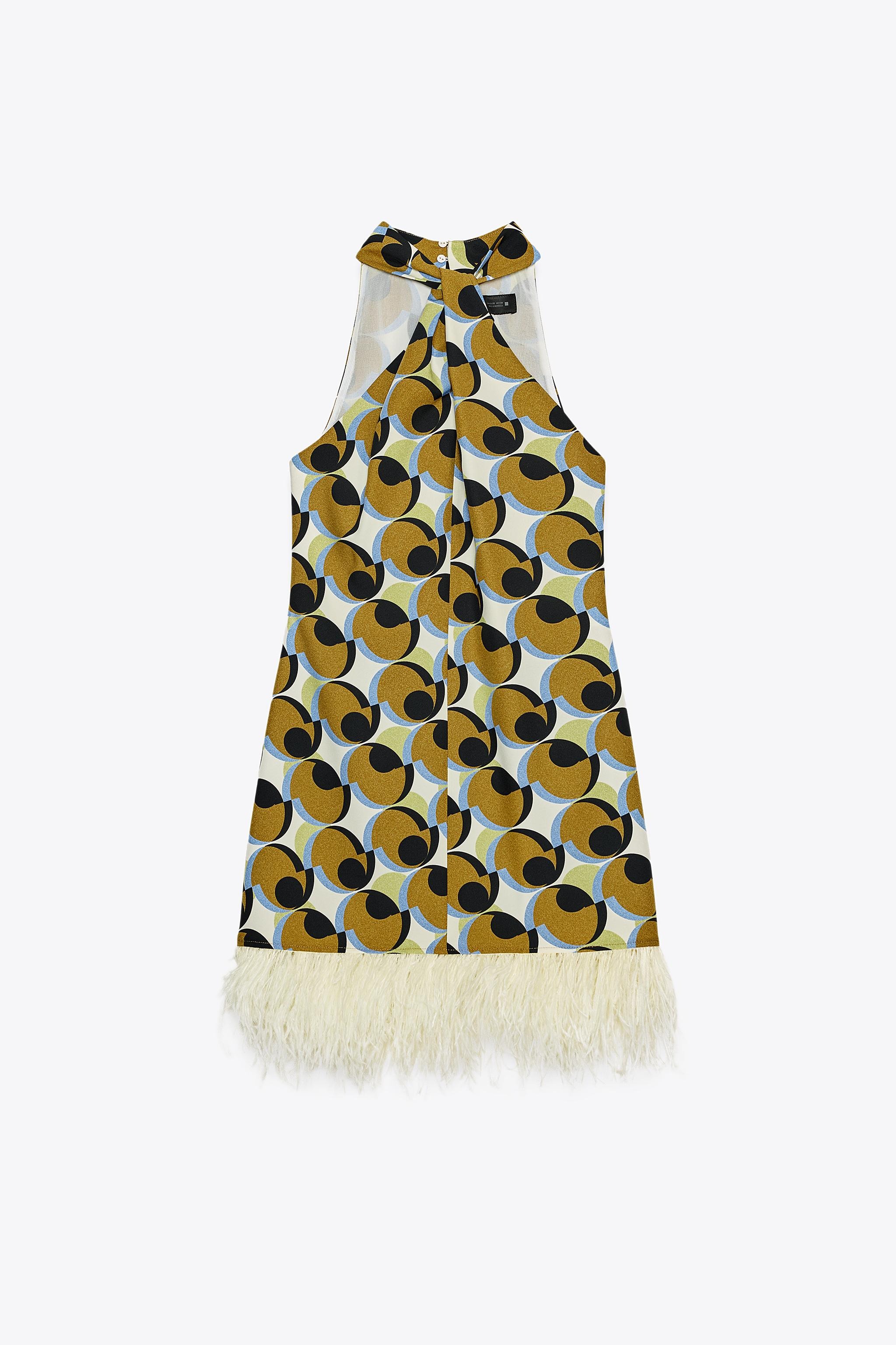 Geometric Print Feather Mini Dress