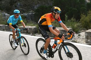 Bahrain McLaren’s Mikel Landa leads eventual stage winner Jakob Fuglsang (Astana) on stage 1 of the 2020 Vuelta a Andalucia