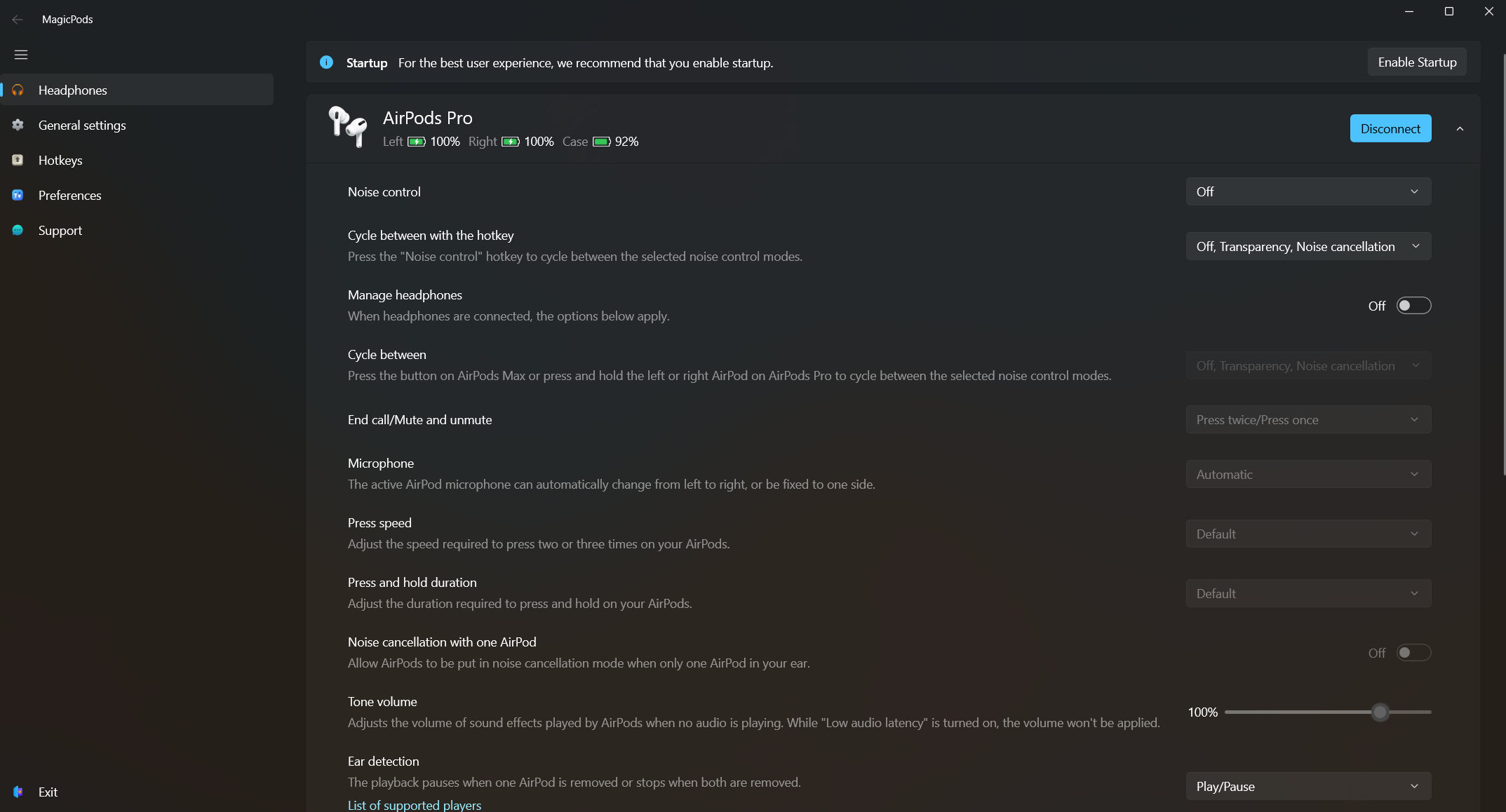 MagicPods app on Windows 11