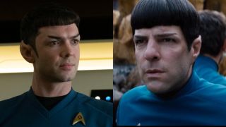 Ethan Peck and Zachary Quinto playing Spock 