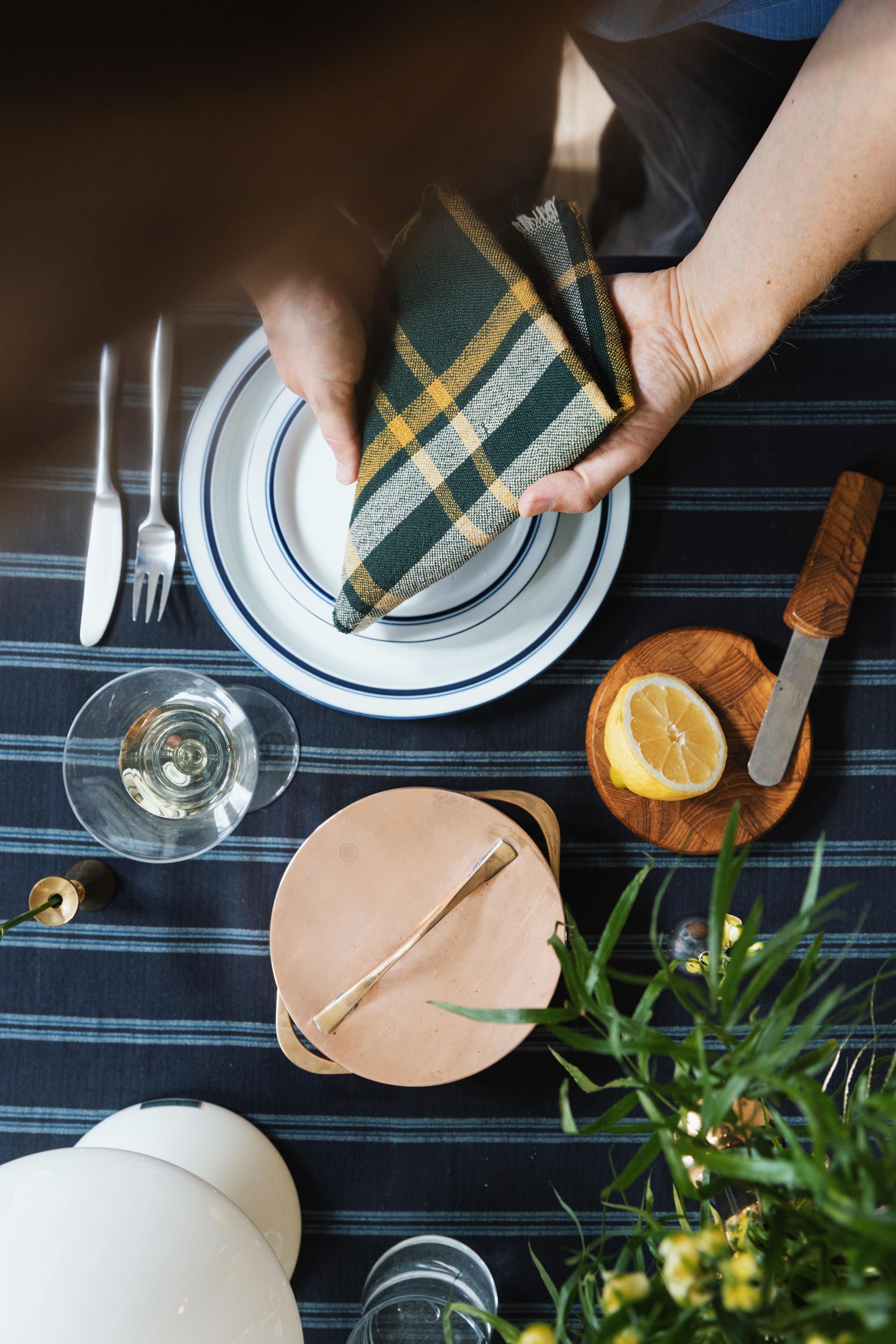 Danish tableware with checkered napkins