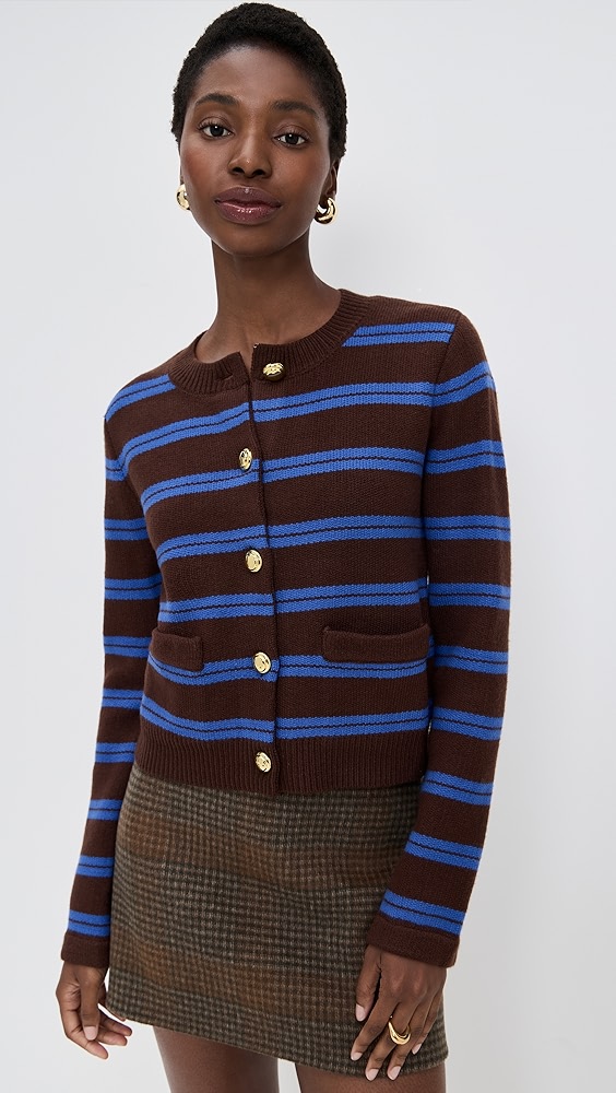English Factory Striped Gold Button Cardigan