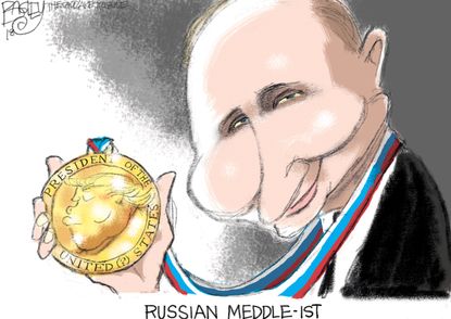 Political cartoon U.S. Olympics 2018 Putin Russia meddling