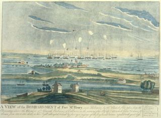 artist rendering of battle at Fort McHenry