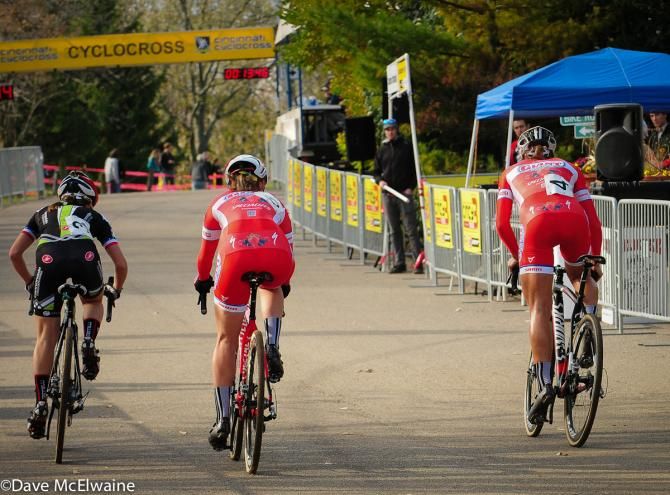 Meredith Miller (Cal Giant Berry Farms/Specialized) makes a sneaky attack on the pavement