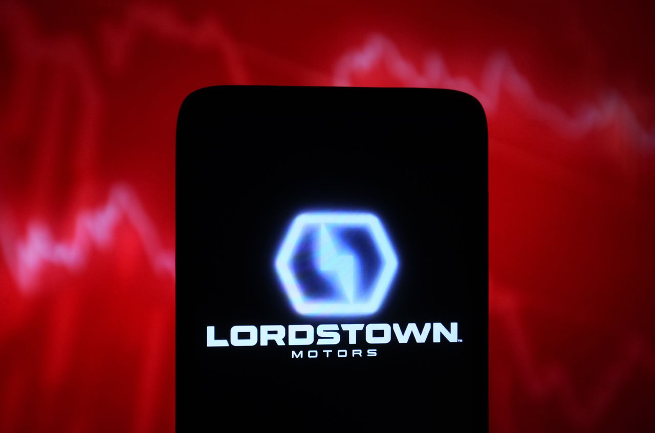 The Lordstown Motors logo on a smartphone screen