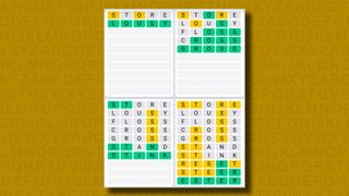 Quordle Daily Sequence answers for game 1105 on a yellow background