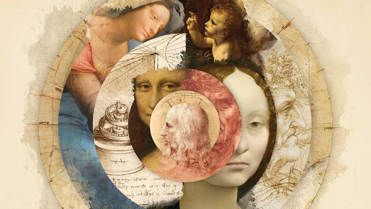 A circular mosaic of elements from Leonardo da Vinci&#039;s drawings and paintings - including the Mona Lisa - for Ken Burns&#039; two-part documentary &quot;Leonardo da Vinci&quot;