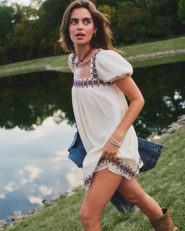 abercrombie, Puff Sleeve Babydoll Mini Dress