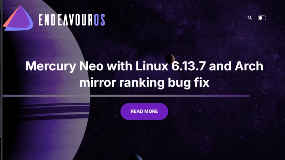 EndeavourOS website screenshot (September 2025).