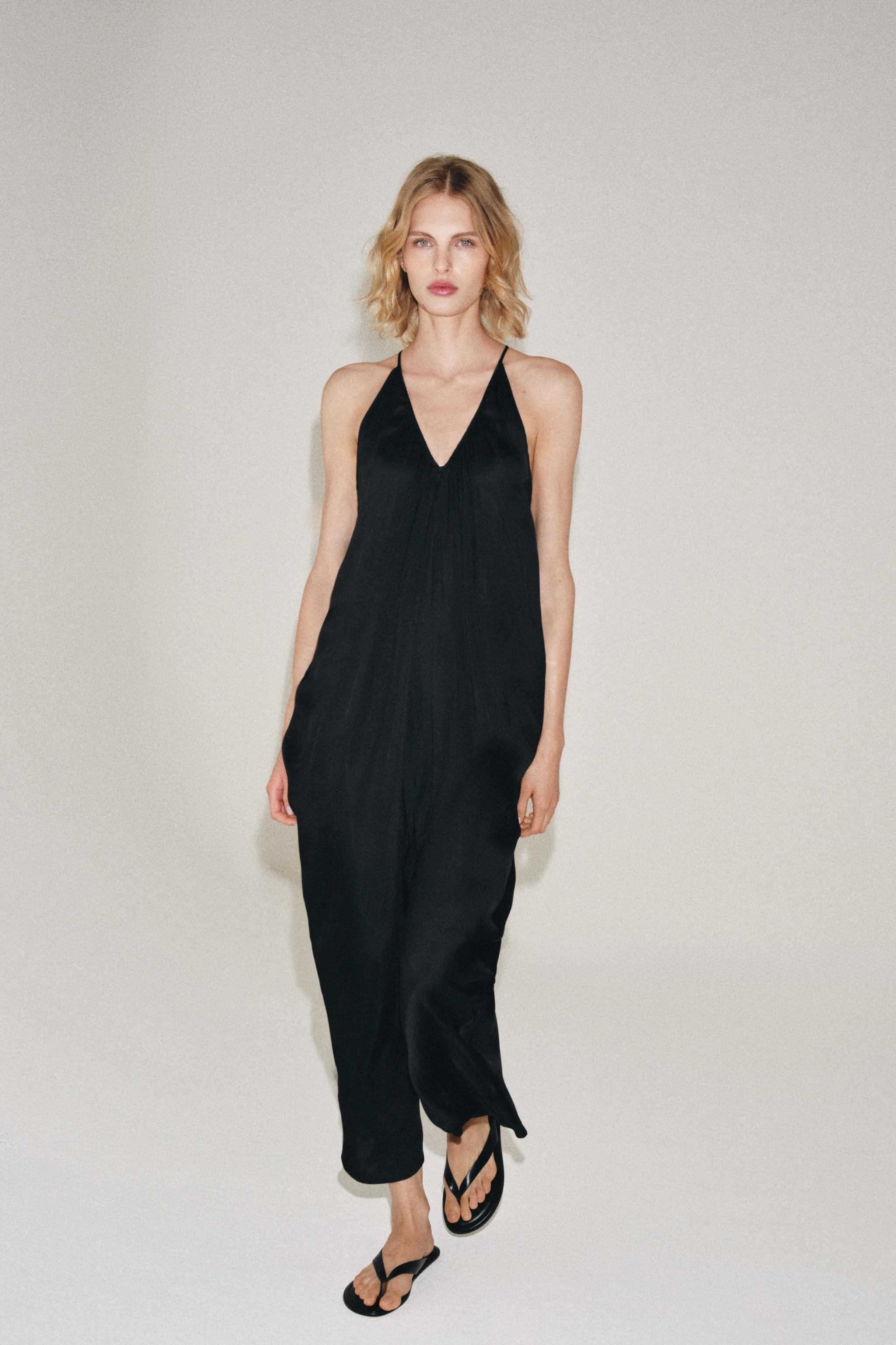 Zw Collection Satin Draped Dress - Black - Xs