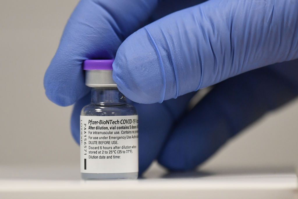 A vial of Pfizer COVID-19 vaccine.