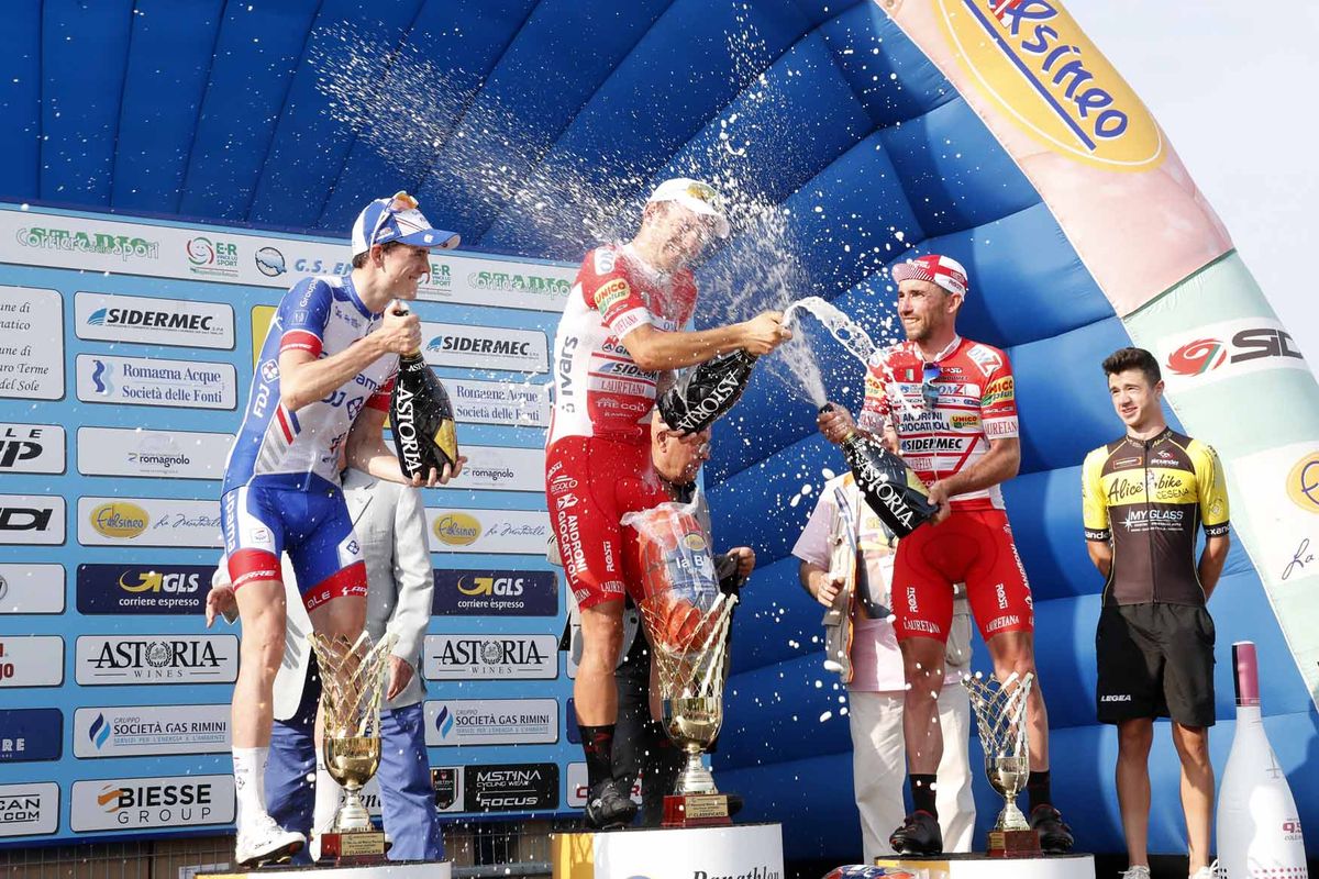 Davide Ballerini (Androni-Sidermec) beat David Gaudu (Groupama-FDJ) and Francesco Gavazzi (Androni-Sidermec) to win the Memorial Marco Pantani.