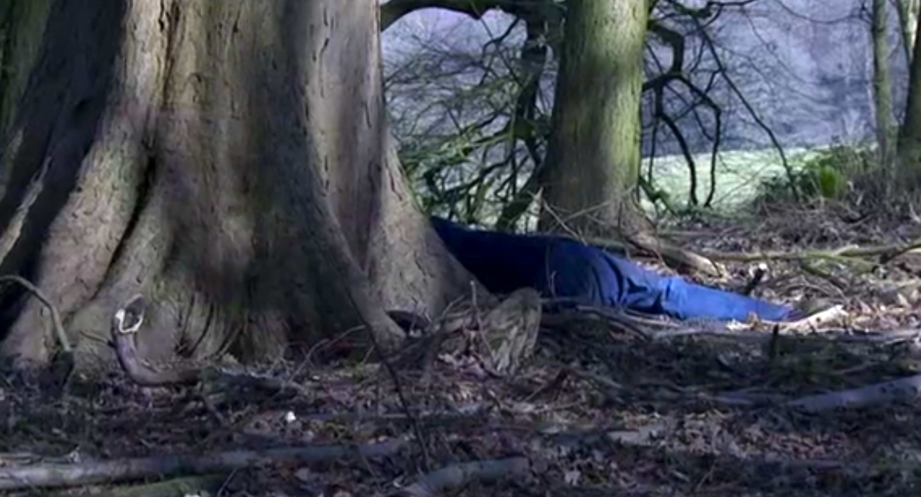 Emmerdale body shot by Gabby in woods