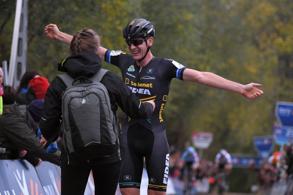 Toon Aerts celebrates his win at Koppenbergcross