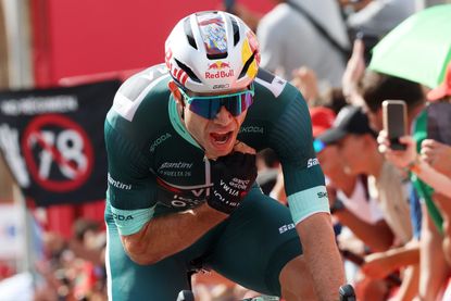 Close up of Wout van Aert after he won stage 13 of the Vuelta