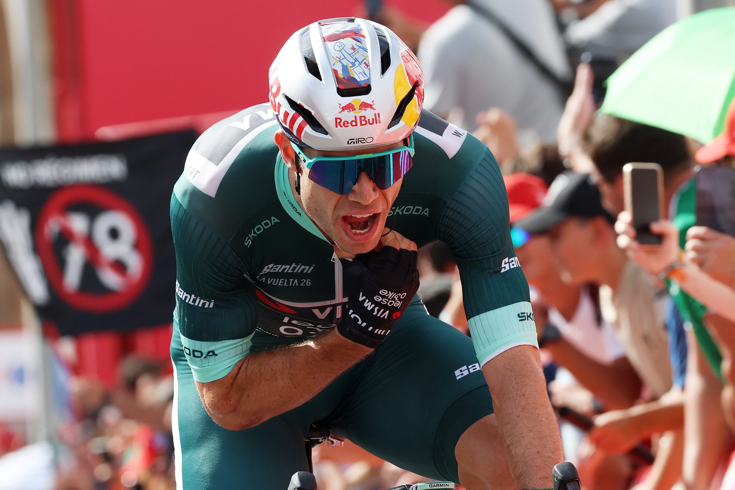 Close up of Wout van Aert after he won stage 13 of the Vuelta