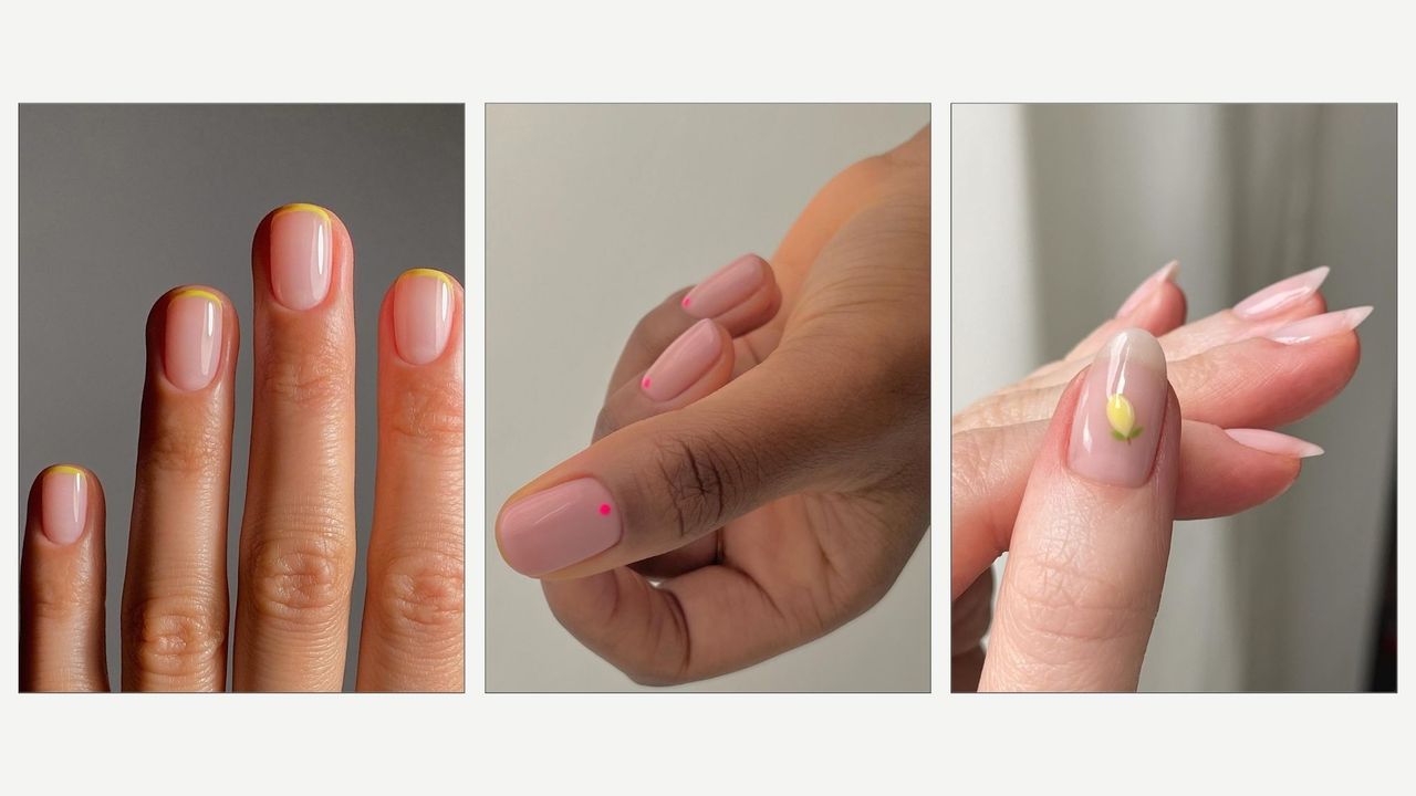 Best nail art ideas including a butter yellow micro French, neon dots and tiny lemons