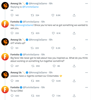 The Fortnite and Among Us account have some branter.