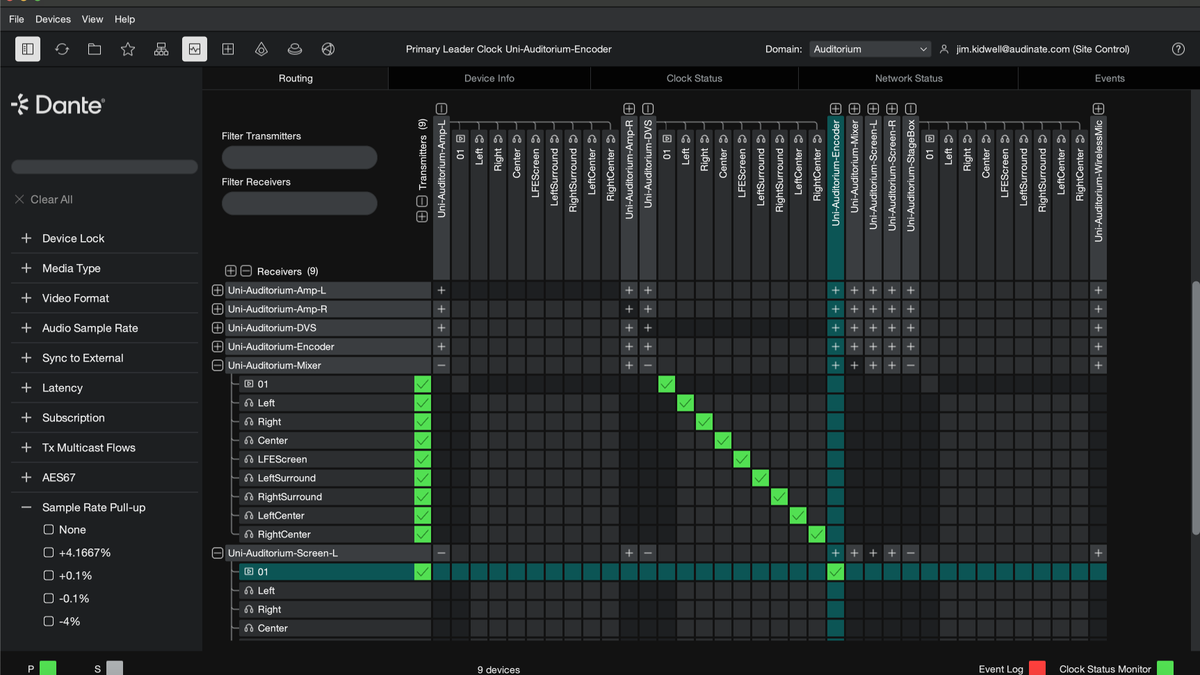 The new interface of Dante Controller. 