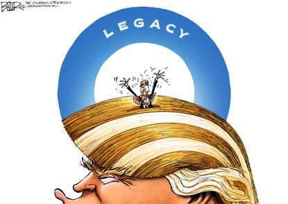 Political Cartoon U.S. Donald Trump monster truck Obama legacy