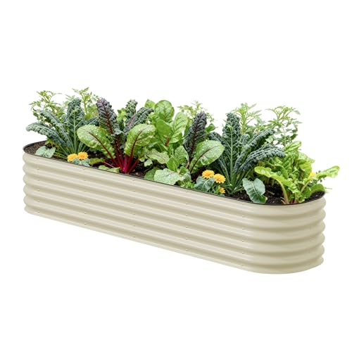 Vego Garden Raised Garden Bed Kits, 17" Tall 9 in 1 8ft X 2ft Metal Raised Planter Bed for Vegetables Flowers Ground Planter Box-Pearl White