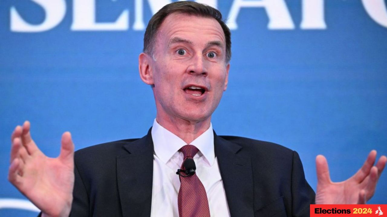 Chancellor of the Exchequer Jeremy Hunt speaking to an audience as the UK faces frozen income tax thresholds (Photo by Mandel NGAN / AFP) (Photo by MANDEL NGAN/AFP via Getty Images)