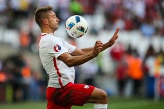 Thiago Cionek in action for Poland against Ukraine at Euro 2016.