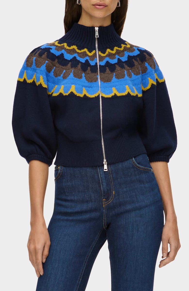 Nelly Fair Isle Zip Front Cardigan