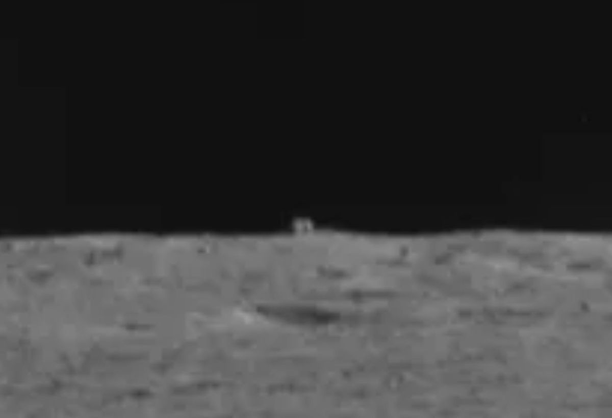 This zoomed-in image shows a closer look at a cube shape spotted by China&#039;s Yutu 2 rover on the far side of the moon.