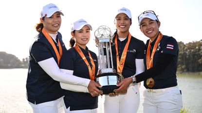 The Thai team with the trophy after their win in the 2023 International Crown 