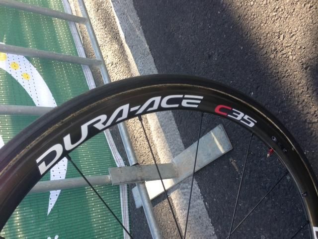 Race winner Linfield chose a pair of Shimano Dura-Ace C35 tubular wheels for the criterium