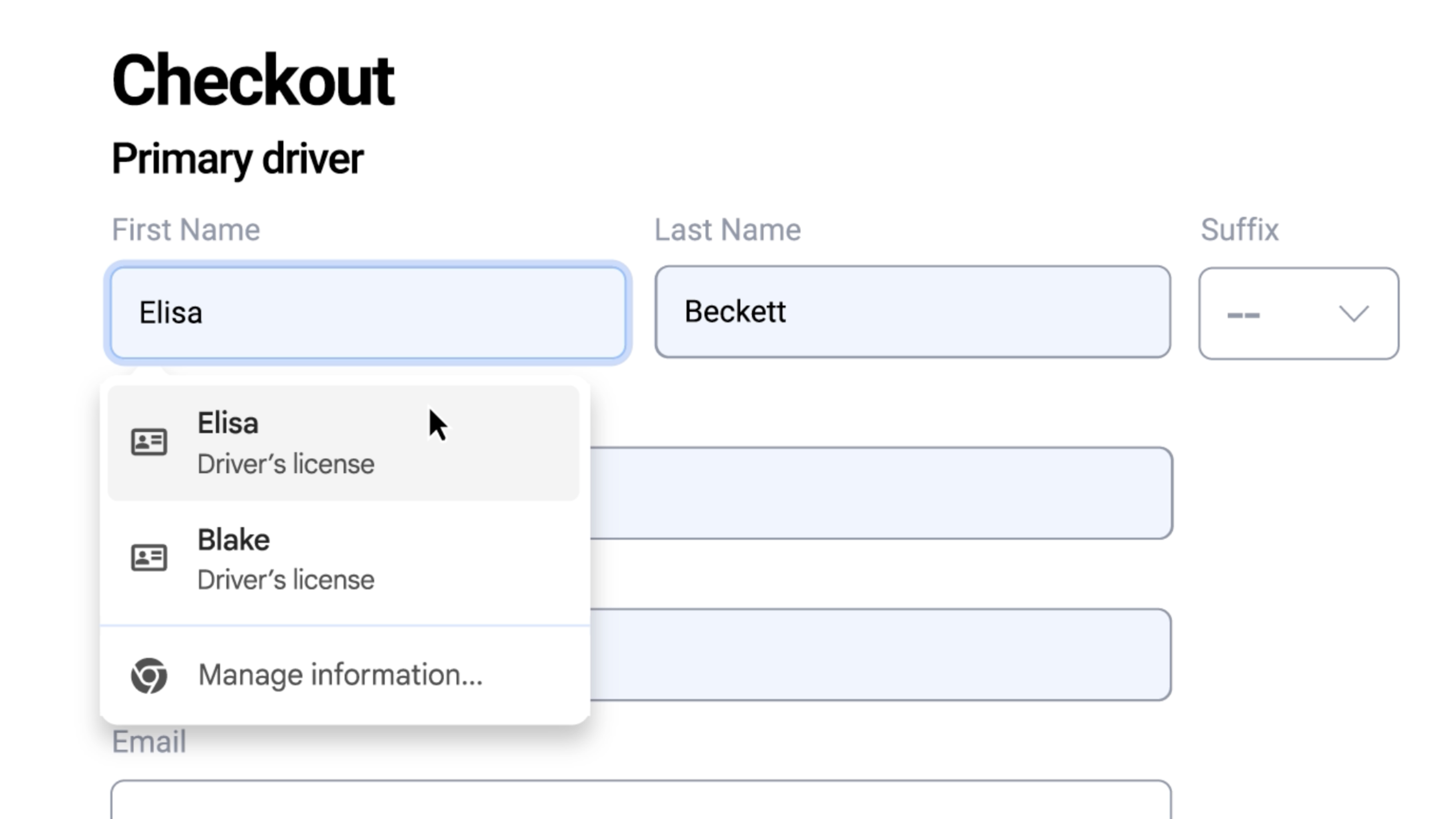 Enhanced autofill in Chrome autofilling driver's license info.