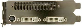 The back plate of the GTS board with two DL DVI outputs and one output for HDTV.