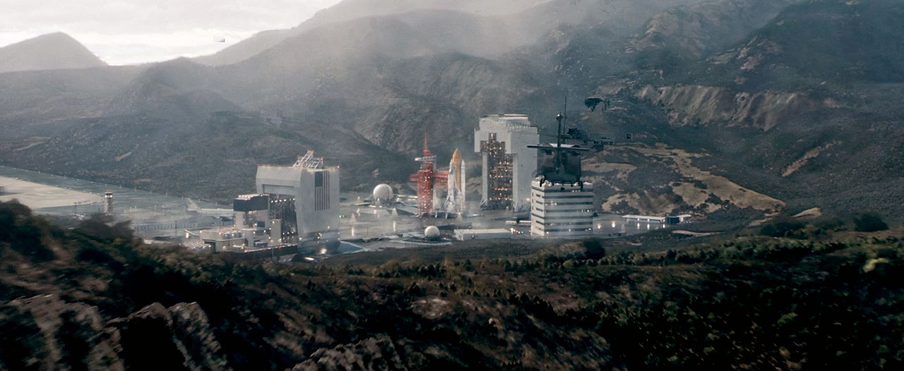 NASA's retired space shuttle Endeavour stands poised to lift off on Space Launch Complex-6 at Vandenberg Space Force Base in the new movie "Moonfall."