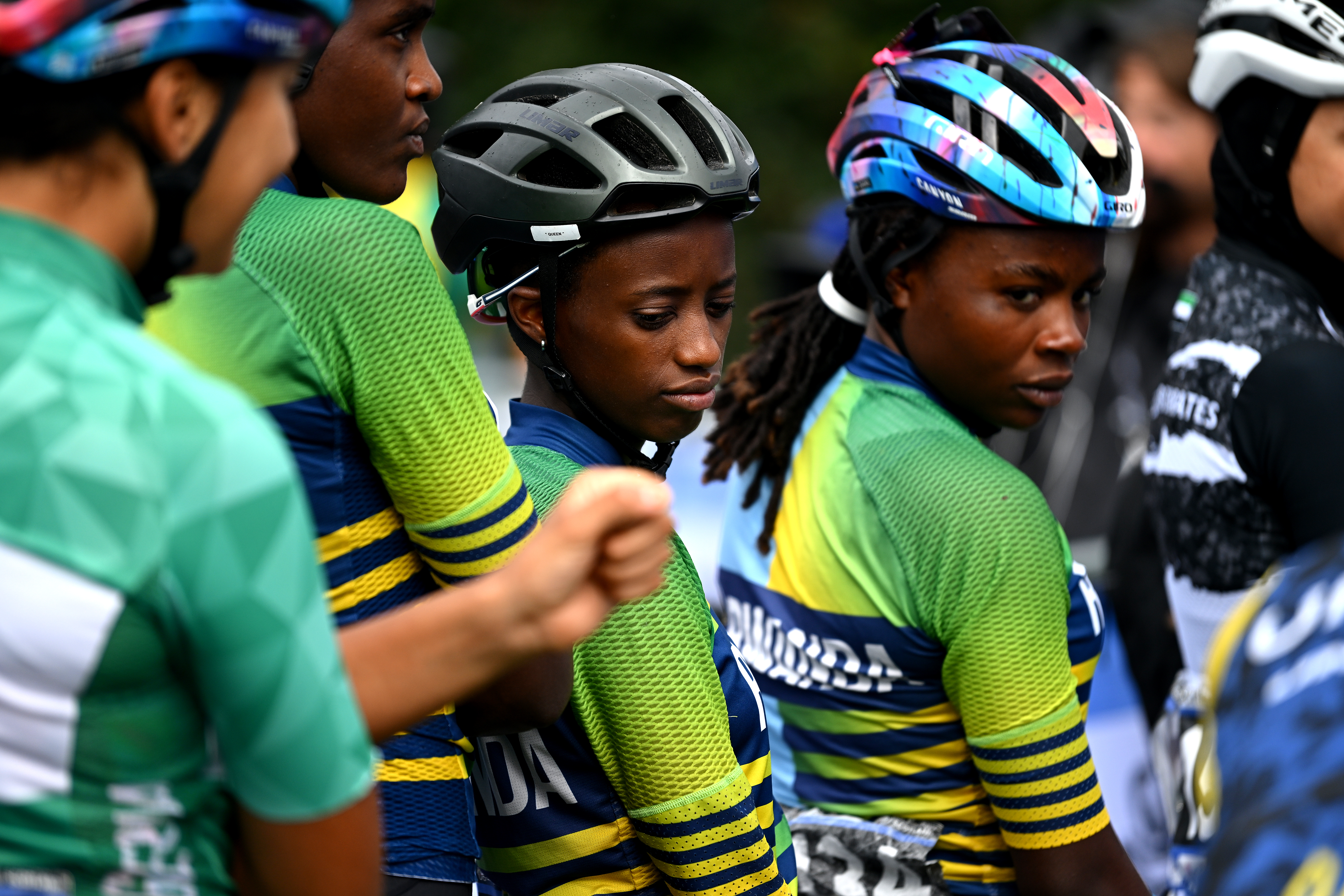 LOCH LOMOND, SCOTLAND - AUGUST 13: Jazilla Mwamikazi of Rwanda prior to the Women Elite &amp;amp; Women U23 Road Race a 154.1km race from Loch Lomond to Glasgow at the 96th UCI Cycling World Championships Glasgow 2023, Day 11 /#UCIWWT / on August 13, 2023 in Loch Lomond, Scotland. (Photo by Dario Belingheri/Getty Images)
