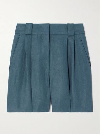 Clarity Pleated Herringbone Linen Shorts