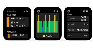 Screenshots showing NapBot on Apple Watch