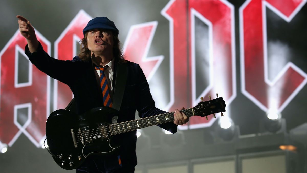 Angus Young of AC/DC performs onstage during day 1 of the 2015 Coachella Valley Music And Arts Festival (Weekend 2) at The Empire Polo Club on April 17, 2015 in Indio, California