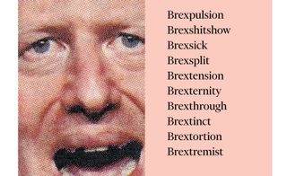 Pixellated picture of Boris Johnson next to plays on the word Brexit