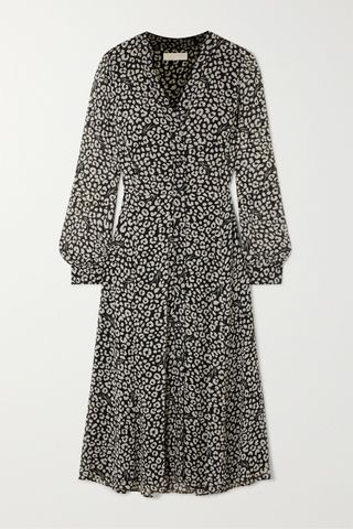Belted leopard-print crepe midi dress